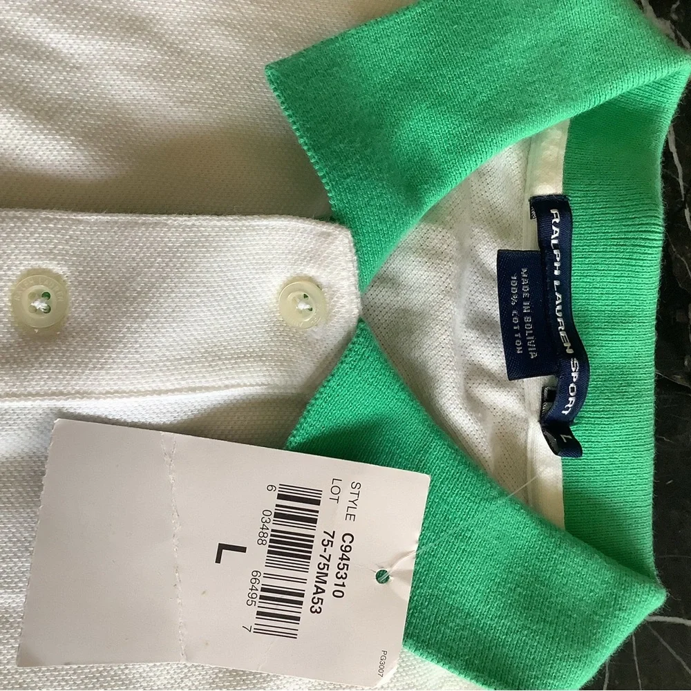NWT Ralph Lauren authentic green and white short sleeve polo size large